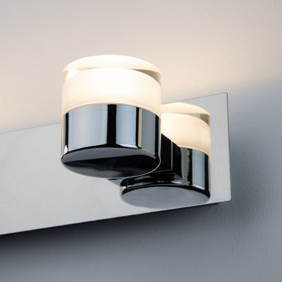 Luna Bathroom IP44 Wall Light Polished Chrome Silver White Frosted Glass Shade Diffuser Double 2x 6W Integrated LED Adjustable