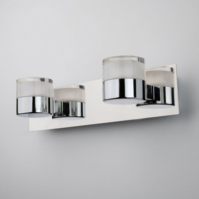 Luna Bathroom IP44 Wall Light Polished Chrome Silver White Frosted Glass Shade Diffuser Double 2x 6W Integrated LED Adjustable