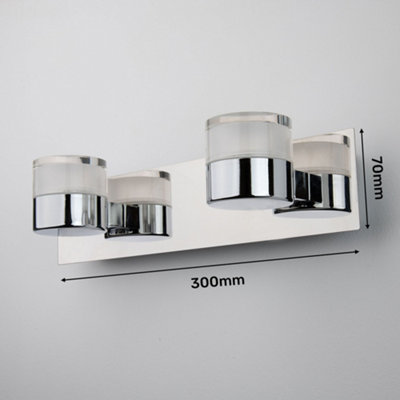 Luna Bathroom IP44 Wall Light Polished Chrome Silver White Frosted Glass Shade Diffuser Double 2x 6W Integrated LED Adjustable
