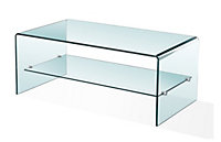 Luna Clear Glass Coffee Table with Shelf