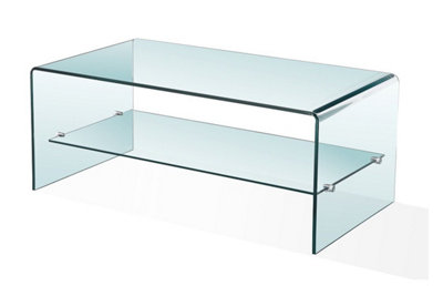 Luna Clear Glass Coffee Table with Shelf