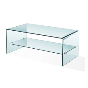 Luna Clear Glass Coffee Table with Shelf
