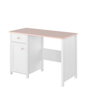 Luna Contemporary Computer Desk 1 Drawer 1 Door White and Pink (H)780mm (W)1040mm (D)500mm