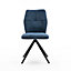 LUNA MODERN FABRIC DINING CHAIR PADDED SEAT METAL LEG KITCHEN 2 PCS (Blue)