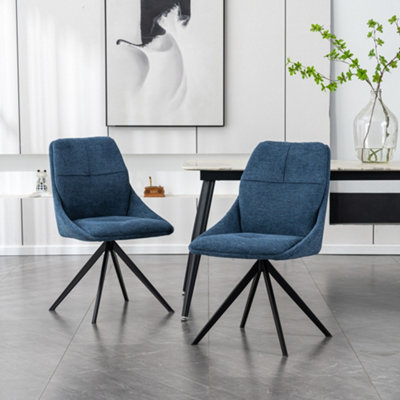 Luna Modern Fabric Dining Chair Padded Seat W Arms Metal Leg Kitchen 2 Pcs (Blue)