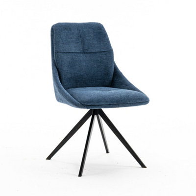 Luna Modern Fabric Dining Chair Padded Seat w Arms Metal Leg Kitchen 4 Pcs (Blue)