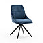 LUNA MODERN FABRIC DINING CHAIR PADDED SEAT w ARMS METAL LEG KITCHEN 6 PCS (Blue)