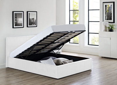 LUNA Ottoman Storage Bed 3FT Single Faux Leather in White with 6 Inch Thick Memory Foam Mattress and Memory Foam Pillow