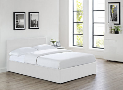 LUNA Ottoman Storage Bed 3FT Single Faux Leather in White with 6 Inch Thick Memory Foam Mattress and Memory Foam Pillow