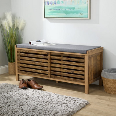 Luna Sliding 2 Door Hallway Shoe Bench Storage Organiser with Cushion