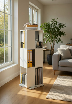 Luna White Effect Tall Revolving Filling Tower Bookcase Cabinet