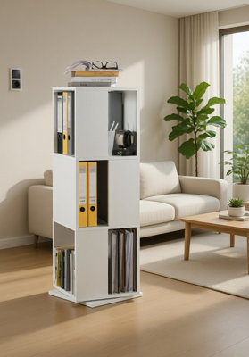 Luna White Effect Tall Revolving Filling Tower Bookcase Cabinet