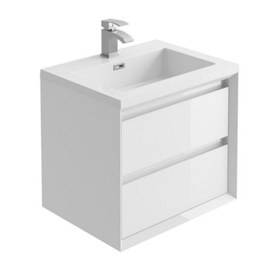 Luna White Wall Hung Vanity Unit & Basin Set (W)600mm (H)510mm