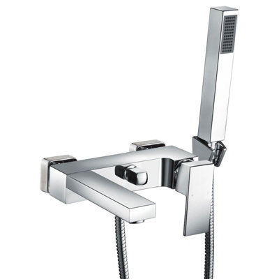 Lunar Wall Mounted Bath Shower Mixer Tap & Shower Handset Kit Chrome - 4