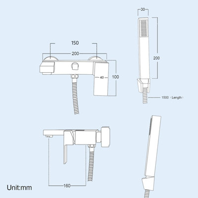 Lunar Wall Mounted Bath Shower Mixer Tap & Shower Handset Kit Chrome - 5