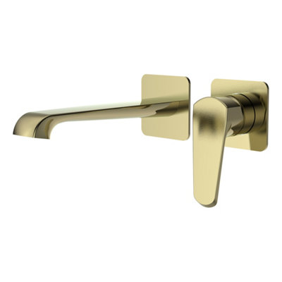 Lunaris Brushed Brass Wall Mounted Basin Filler Mixer Tap Luxury
