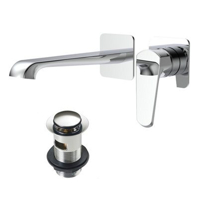 Lunaris Chrome Wall Mounted Basin Filler Mixer Tap with Slotted Basin Waste