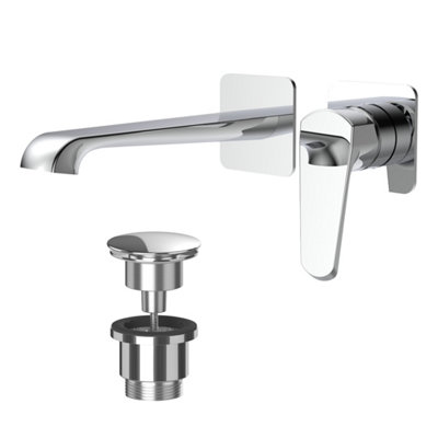 Lunaris Chrome Wall Mounted Basin Filler Mixer Tap with Universal Basin Waste