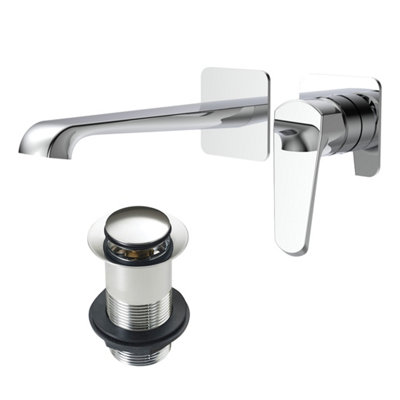 Lunaris Chrome Wall Mounted Basin Filler Mixer Tap with Unslotted Basin Waste