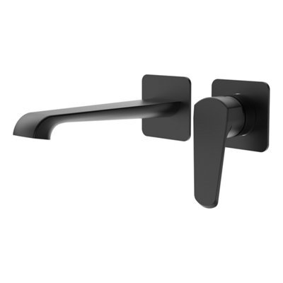 Lunaris Matt Black Wall Mounted Basin Filler Mixer Tap Contemporary