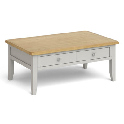 Lundy Grey 110cm Large Rectanuglar Coffee Table with Drawer - Painted with Oak Top By Roseland Furniture