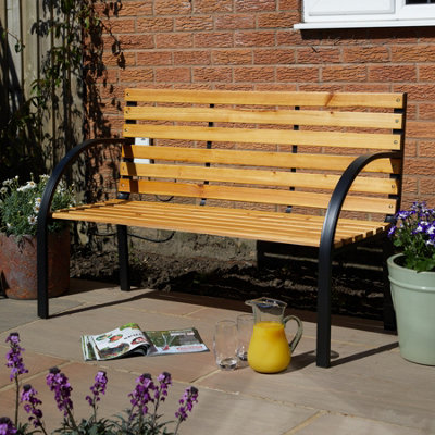 Lupine Metal Framed Curved 2 Person Outdoor Wooden Garden Bench