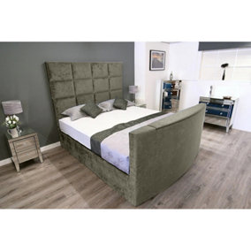 Lurvi Plush Velvet Grey TV Bed Frame