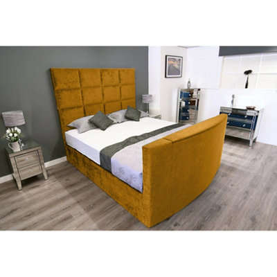 Lurvi Plush Velvet Mustard TV Bed Frame