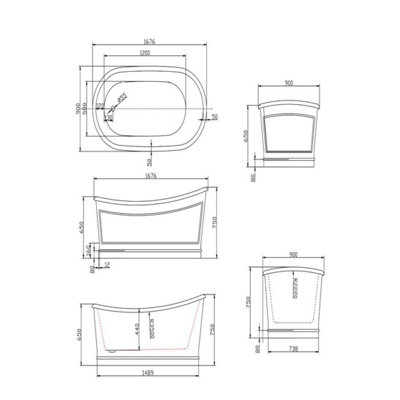 Lusaka Freestanding Grey Acrylic Bath (L)1676mm (W)900mm