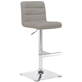 Luscious Breakfast Bar Stool, Faux Leather, Chrome Footrest, Adjustable Height Swivel Gas Lift, Grey