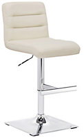 Luscious Breakfast Bar Stool, Faux Leather, Chrome Footrest, Adjustable Height Swivel Gas Lift, Home Bar & Kitchen Barstool, Cream