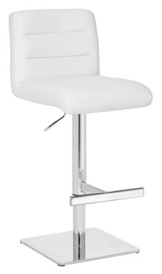 Luscious Deluxe Breakfast Bar Stool, Chrome Footrest, Adjustable Swivel Gas Lift, Home Bar & Kitchen Faux-Leather Barstool, White