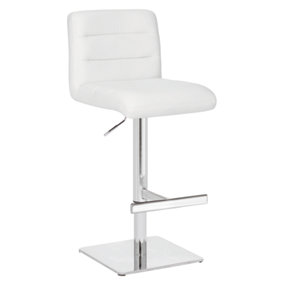 Luscious Deluxe Breakfast Bar Stool, Chrome Footrest, Adjustable Swivel Gas Lift, Home Bar & Kitchen Faux-Leather Barstool, White