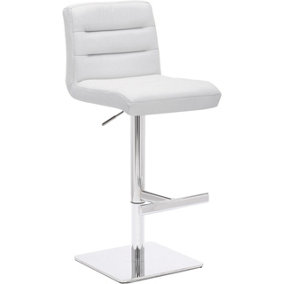 Luscious Deluxe Real Leather Breakfast Bar Stool, Chrome Footrest, Adjustable Swivel Gas Lift, Home Bar & Kitchen Barstool, White