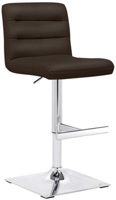 Luscious Single Kitchen Bar Stool, Chrome Footrest, Height Adjustable Swivel Gas Lift, Breakfast Bar & Home Barstool, Brown