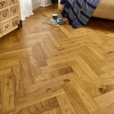 Lusso Carrara Luxe Golden Oak Herringbone Engineered Wood Flooring