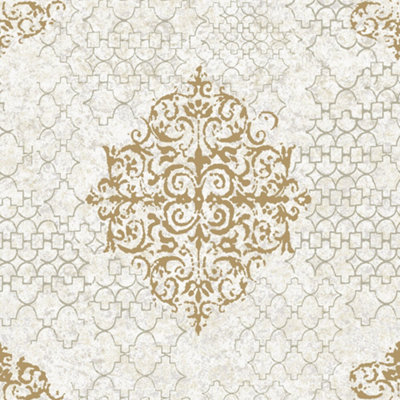 Lustre Collection Metallic Embossed Damask Wallpaper Roll