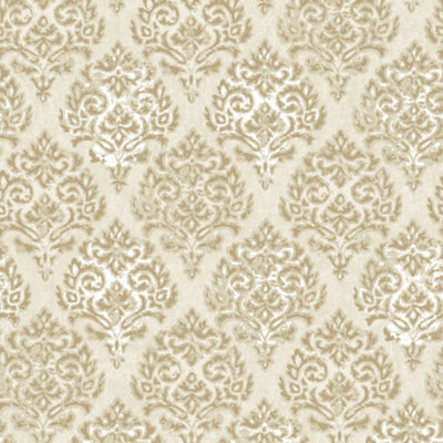 Lustre Collection Metallic Embossed Modern Damask Wallpaper Roll