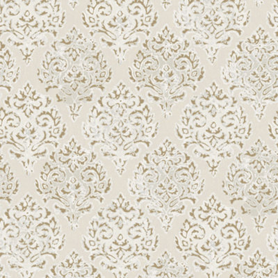 Lustre Collection Metallic Embossed Modern Damask Wallpaper Roll