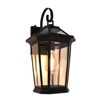 LUTEC Traditional Black LED Outdoor Wall Lantern with Dusk to Dawn
