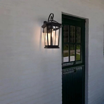 LUTEC Traditional Black LED Outdoor Wall Lantern with Dusk to Dawn