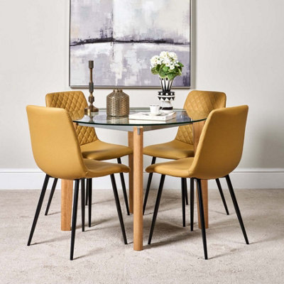 Lutina 100cm Glass Dining Table  4 Ripley Dining Chairs - Mustard