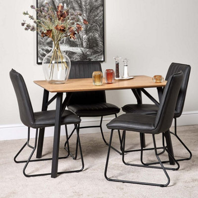 Lutina 120cm Oak Effect Paperfoil Dining Table with 4 York Faux Leather Dining Chairs - Grey