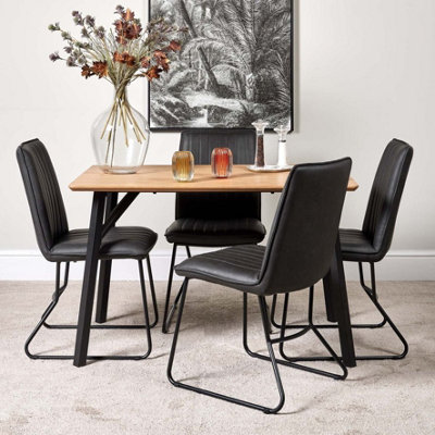 Lutina 120cm Oak Effect Paperfoil Dining Table with 4 York Faux Leather Dining Chairs - Grey