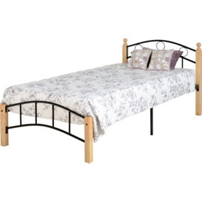 Luton 3ft Single Natural Wood and Black Metal Bed Frame