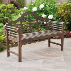 Lutyens Style Wooden Garden 2 Seater Bench Oiled Chestnut Finish Acacia Hardwood W129 x D52 x H89cm