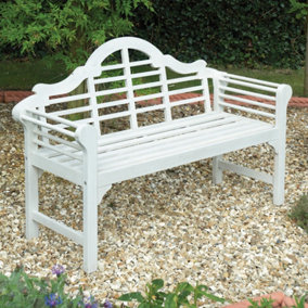 Lutyens Style Wooden Garden 2 Seater Bench Oiled Forest White Finish Acacia Hardwood W129 x D52 x H89cm