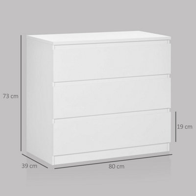 LUVILO WOOD WHITE 3-DRAWER STORAGE CHEST - HANDLELESS MINIMALIST DESIGN ...