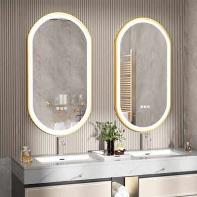 LUVODI 1000x500mm LED Oval Mirror Gold Framed Bathroom Mirror 3Color Lights Frontlit Vanity Mirror Shop Haircut Beauty
