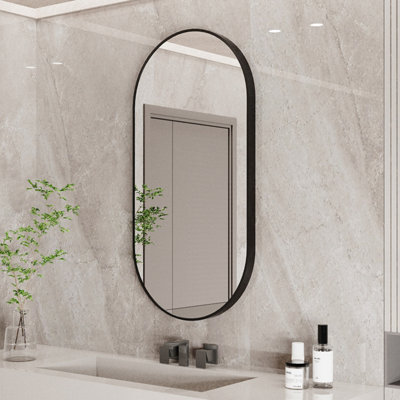 LUVODI 1000x500mm Oval Black Bathroom Mirror Wall Mounted Bathroom Entryway Living Room, Vertical & Horizontal Hang
